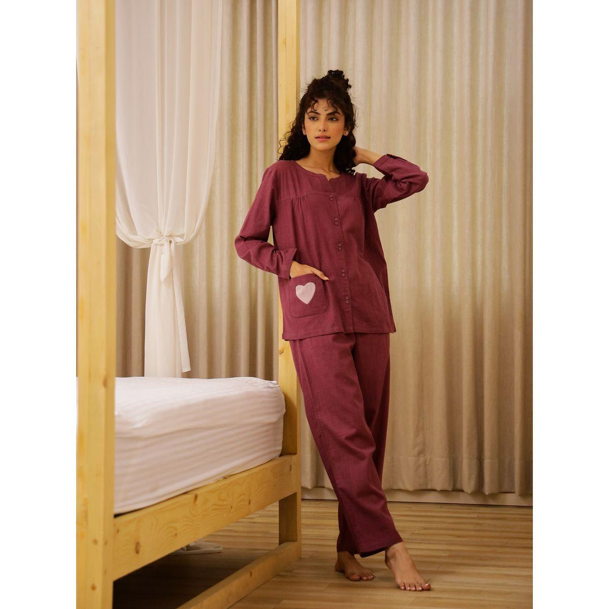 طقم من بنطال بيجاما وبلوزة قطنية بأكمام طويلة-women-clothing-nightwear-pyjamas-longsets-image-1
