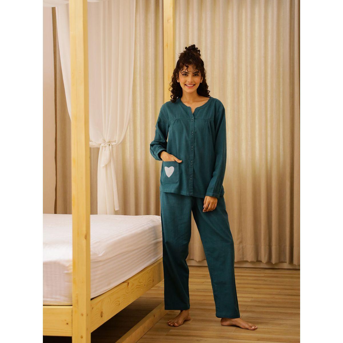 طقم من بنطال بيجاما وبلوزة قطنية بأكمام طويلة-women-clothing-nightwear-pyjamas-longsets-image-1