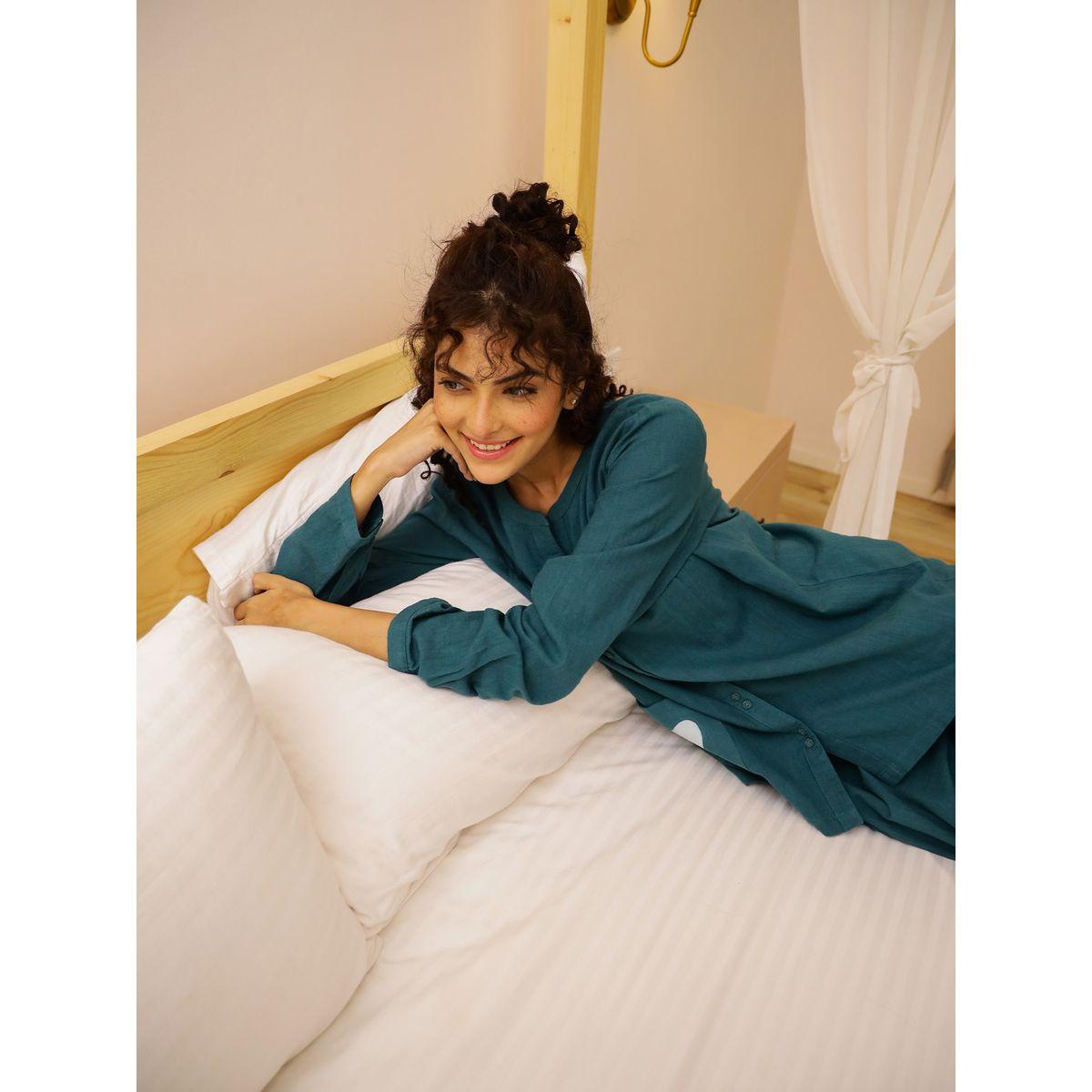 Sanskrutihomes Women Solid Long Sleeve Pure Cotton Shirt and Pyjama Set-women-clothing-nightwear-pyjamas-longsets-image-7