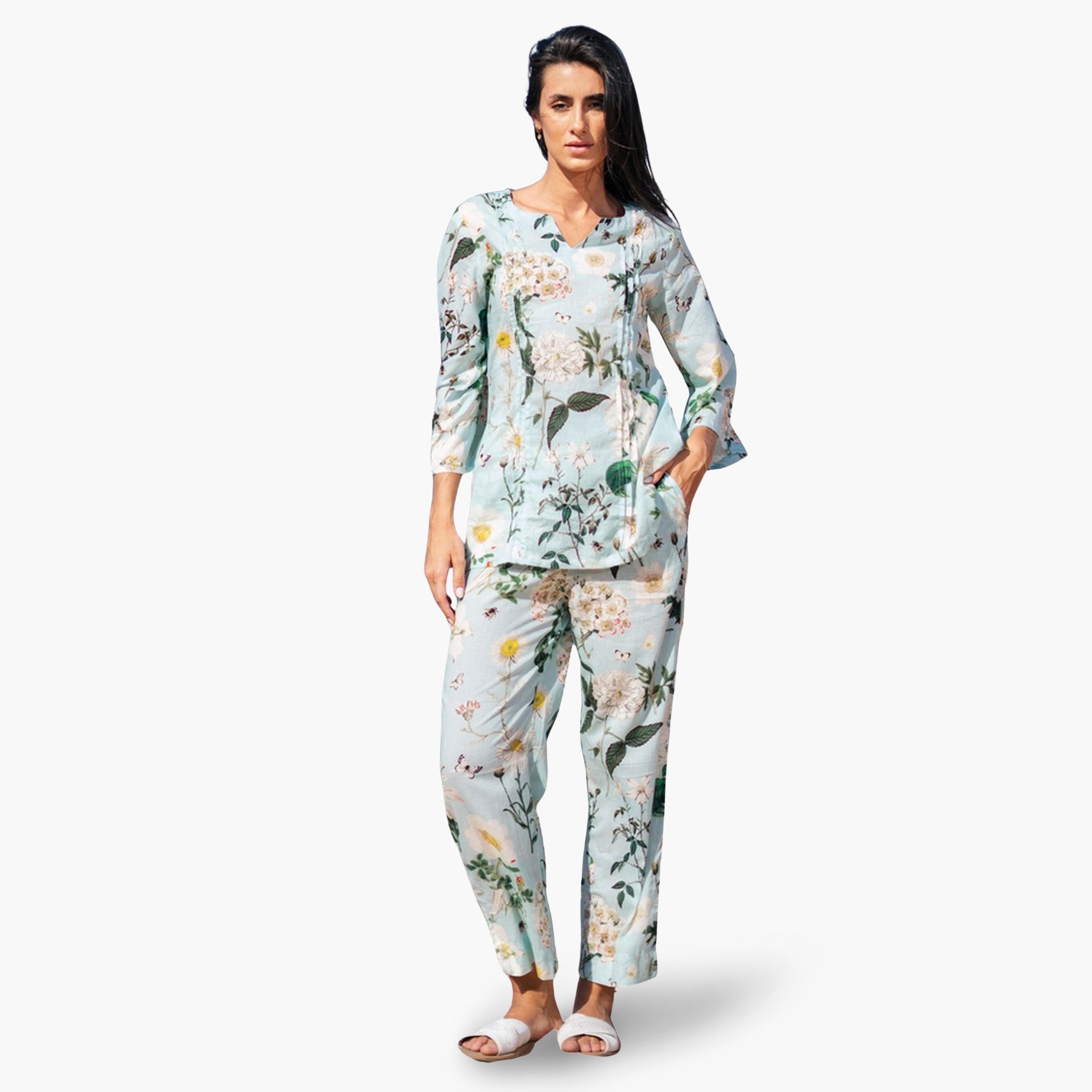 Sanskrutihomes Floral Print Cotton Top and Pyjama Set-women-clothing-nightwear-pyjamas-longsets-image-1