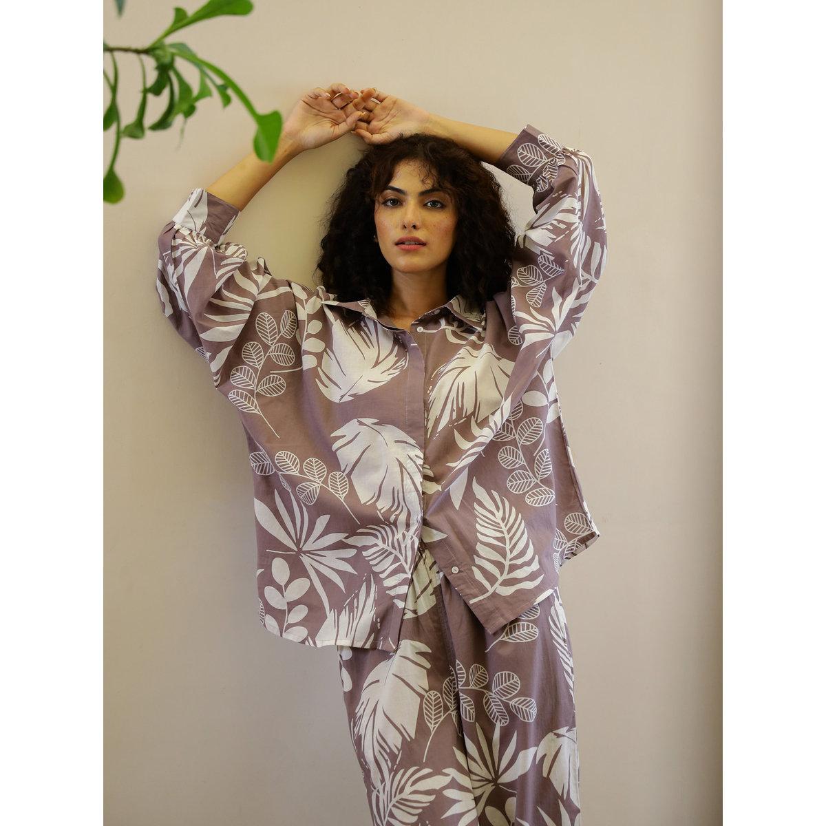 Sanskrutihomes Leaf Printed Pure Cotton Shirt and Pyjama Set-women-clothing-nightwear-pyjamas-longsets-image-5