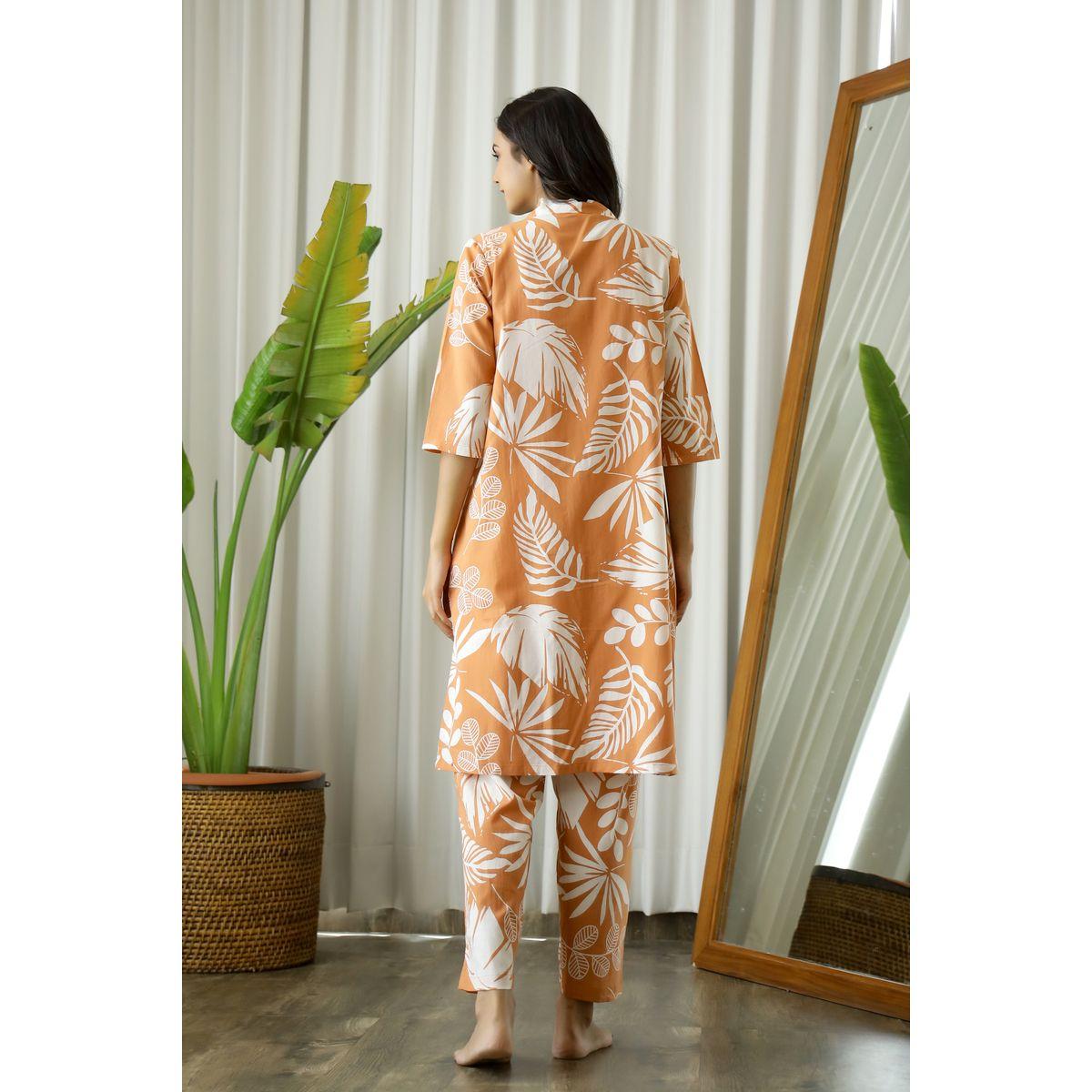 Sanskrutihomes Women Tropical Printed Pure Cotton Top, Shrug and Pyjama Set-women-clothing-nightwear-pyjamas-longsets-image-2