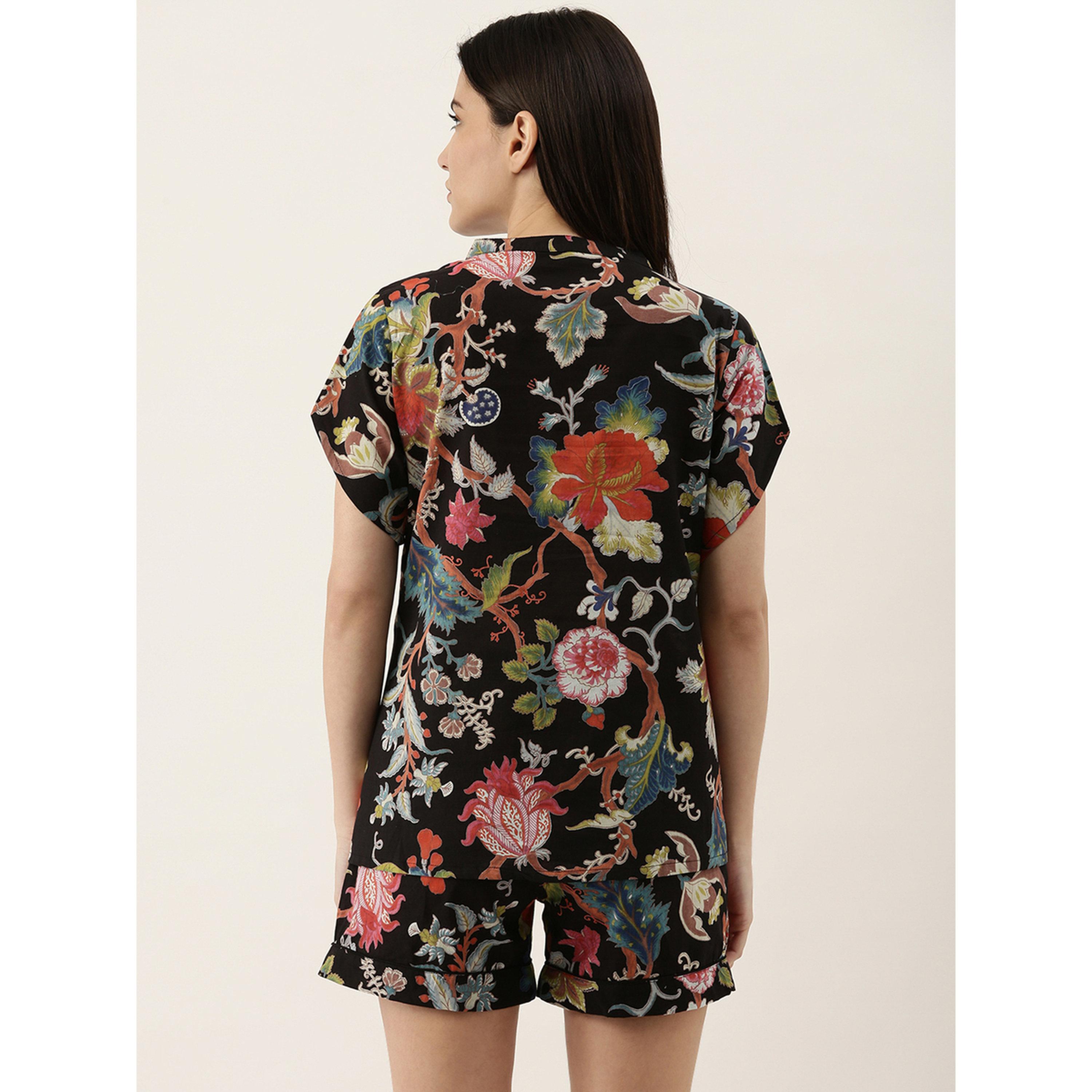 طقم بيجاما نسائي من قميص وشورت قطن بطبعة زهور-women-clothing-nightwear-pyjamas-shortsets-image-4