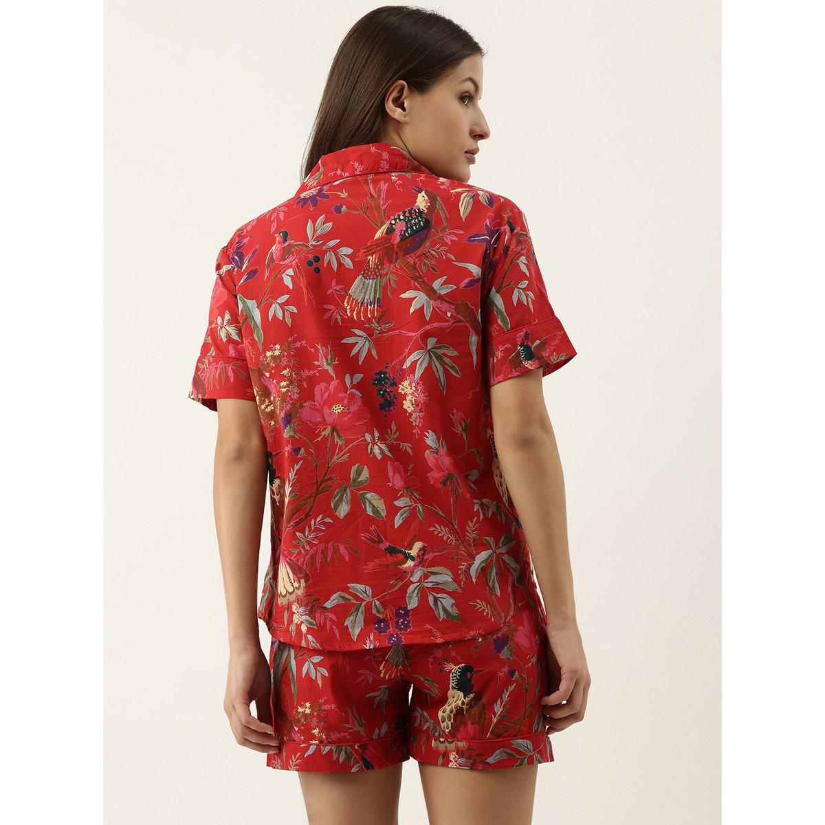 طقم من شورت بيجاما وبلوزة قطنية بطبعة زهور-women-clothing-nightwear-pyjamas-shortsets-image-2