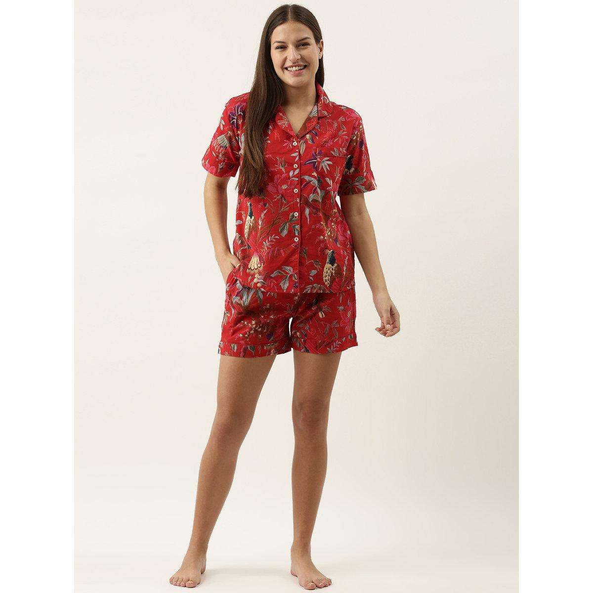 طقم من شورت بيجاما وبلوزة قطنية بطبعة زهور-women-clothing-nightwear-pyjamas-shortsets-image-3