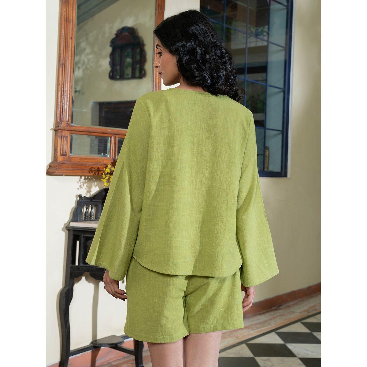 طقم من شورت وبلوزة قطنية سادة-women-clothing-nightwear-pyjamas-shortsets-image-4