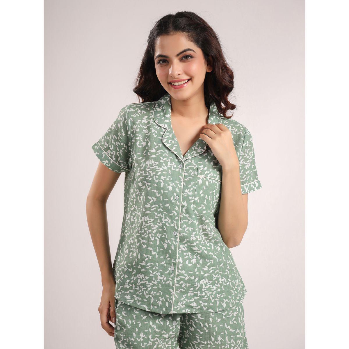 طقم منسق من شورت وبلوزة قطنية بطبعة زهور-women-clothing-nightwear-pyjamas-shortsets-image-3