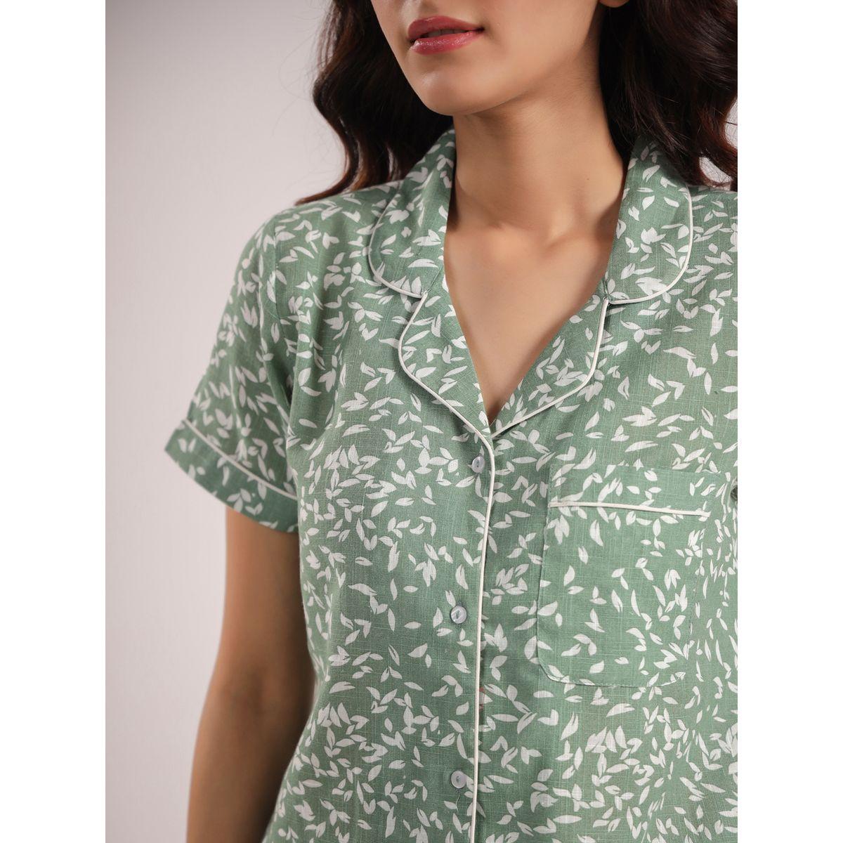 طقم منسق من شورت وبلوزة قطنية بطبعة زهور-women-clothing-nightwear-pyjamas-shortsets-image-5