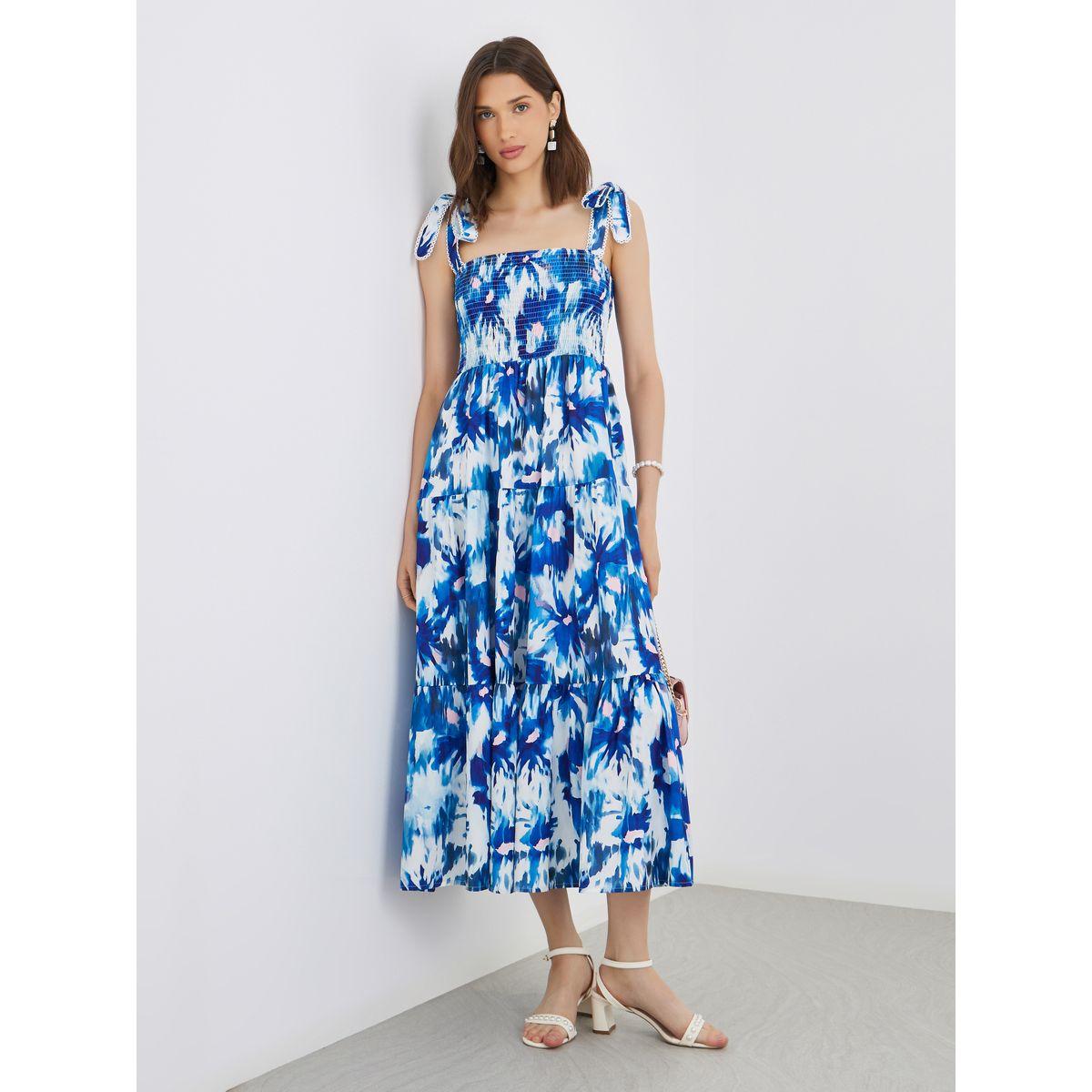 فستان ميدي بحمالات وتفاصيل مُجمعة-women-clothing-dresses-image-1