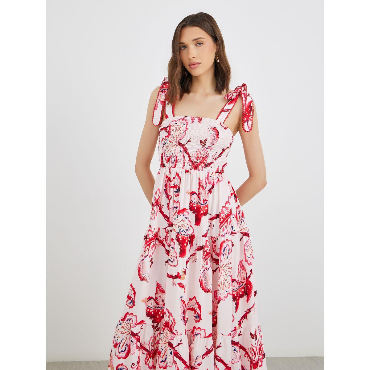 فستان ميدي بطبعة زهور مع حمالات وتفاصيل كسرات-women-clothing-dresses-image-3
