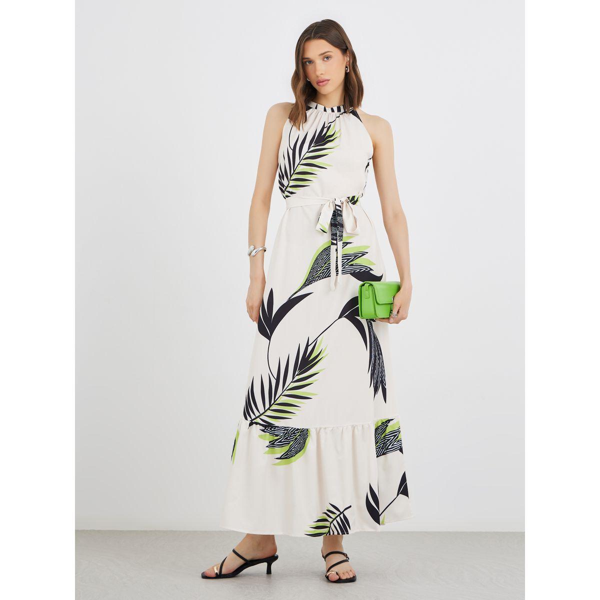 فستان طويل مُطبع بدون أكمام مع تفاصيل كشكش-women-clothing-dresses-image-1