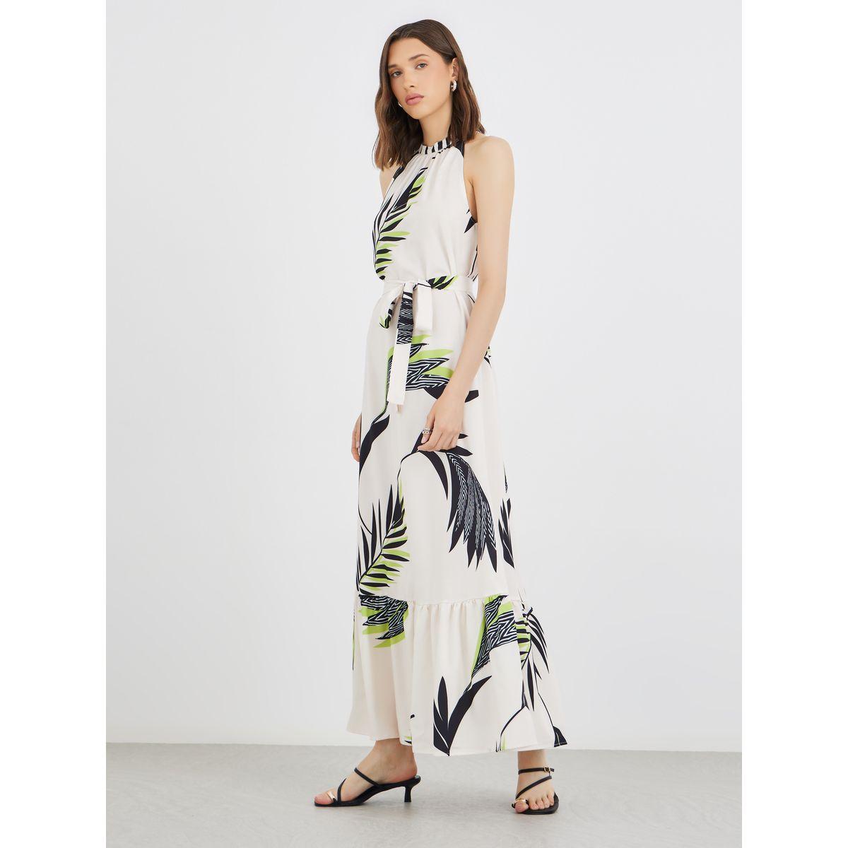 Take Two Printed Sleeveless Ruffle Hem Belted Maxi Dress-women-clothing-dresses-image-2