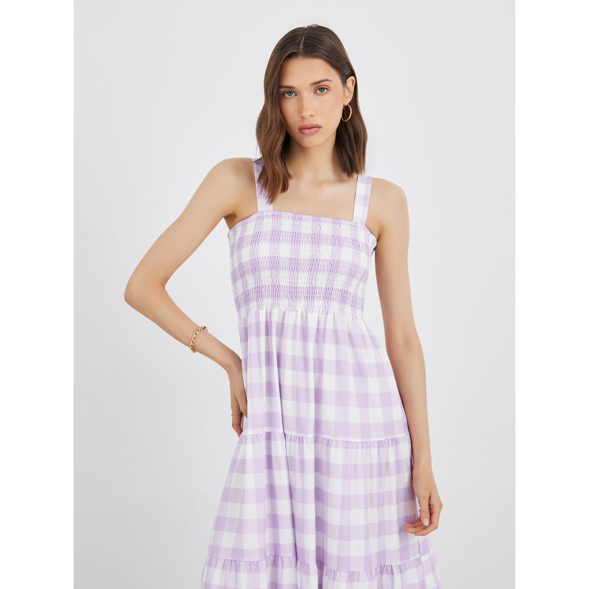 Take Two Checked Print Square Neck Strappy Tiered Midi Dress-women-clothing-dresses-image-3