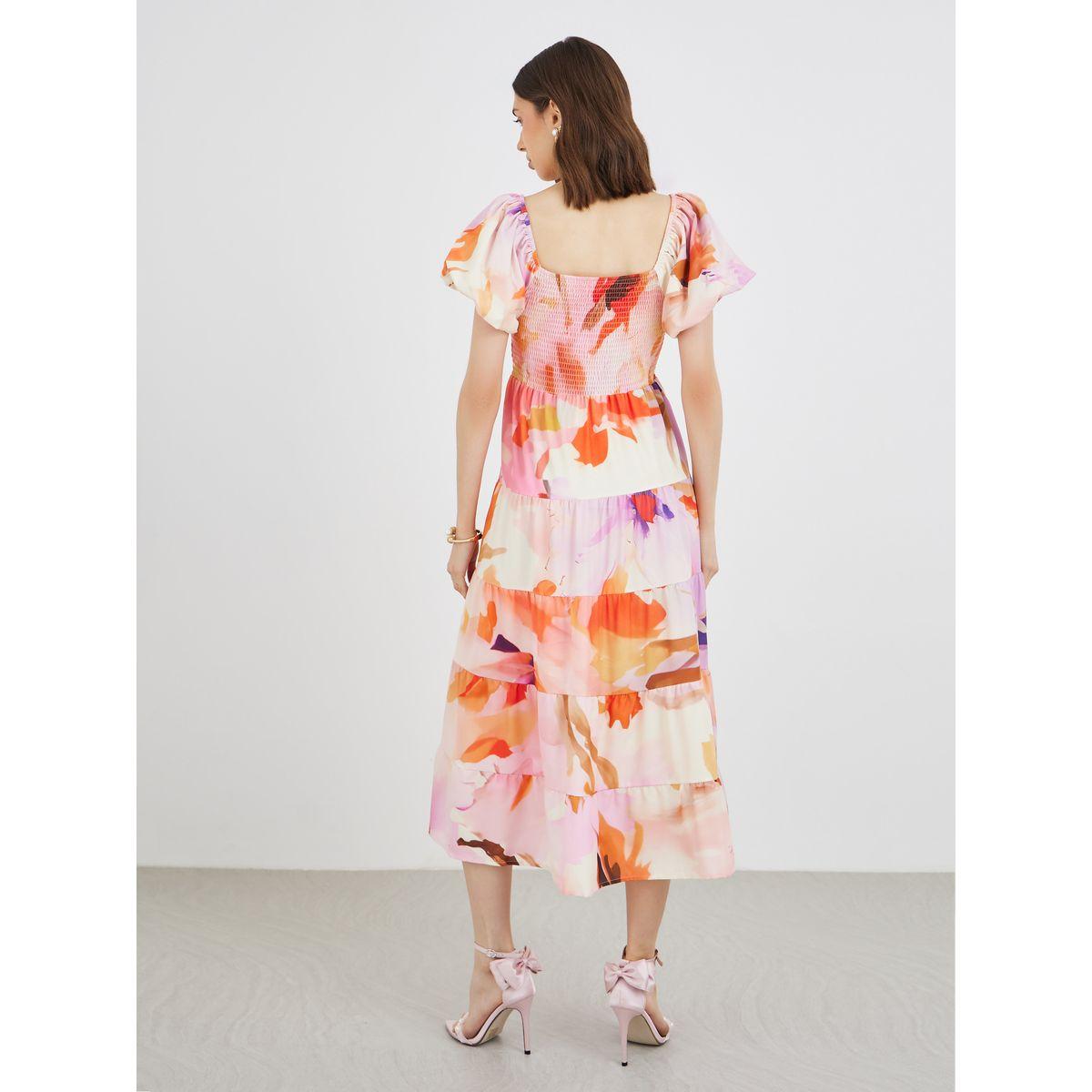 فستان ميدي بطبعة زهور وأكمام منفوخة-women-clothing-dresses-image-5