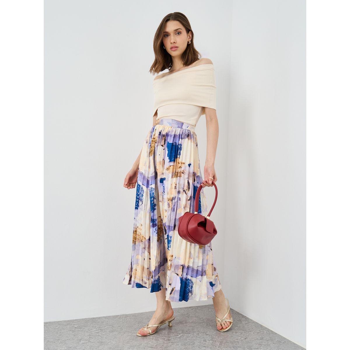 Take Two Women Abstract Print Pleated A-Line Midi Skirt-women-clothing-bottoms-skirts-image-1