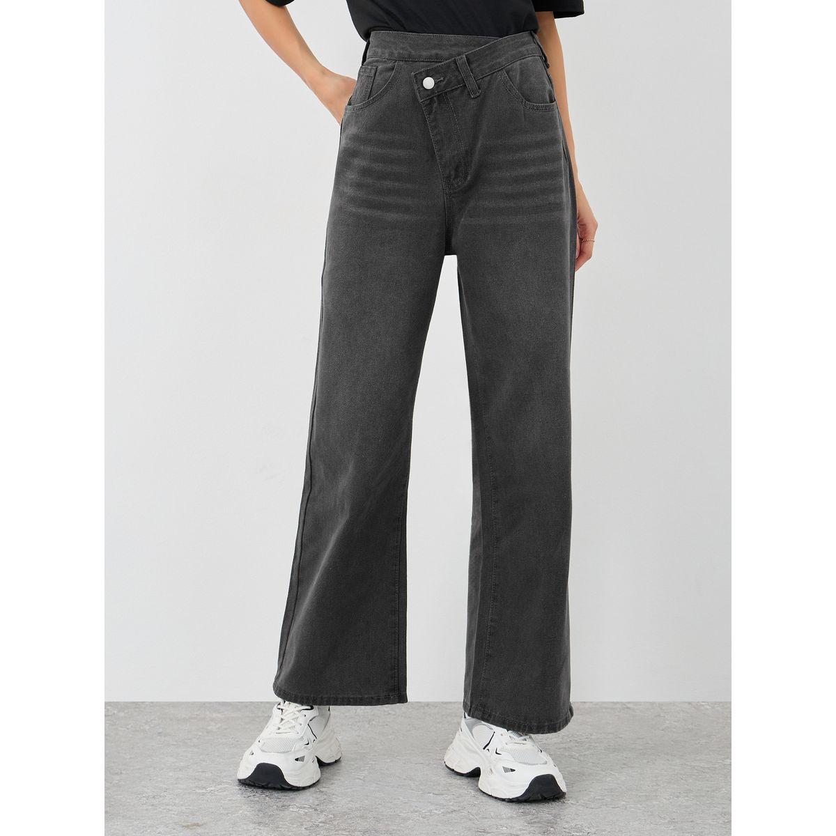 Styli Women Black Wide Leg Jeans with Cross Waistband-women-clothing-bottoms-jeans-image-2