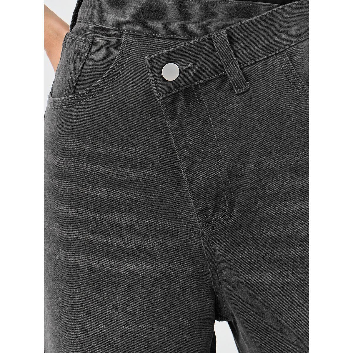 Styli Women Black Wide Leg Jeans with Cross Waistband-women-clothing-bottoms-jeans-image-3