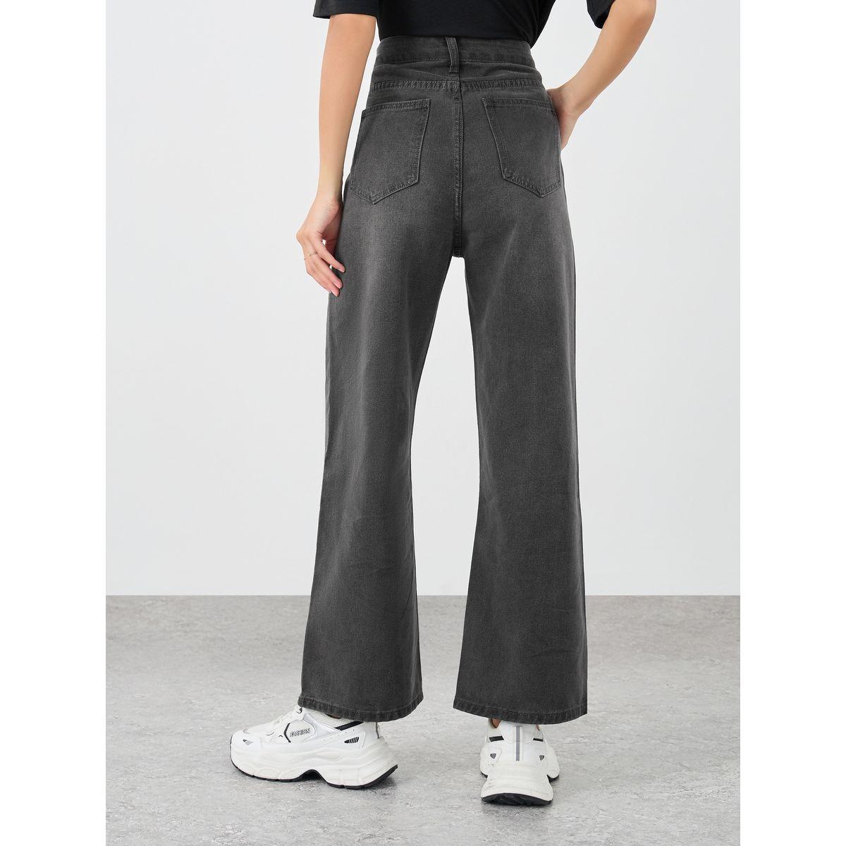 Styli Women Black Wide Leg Jeans with Cross Waistband-women-clothing-bottoms-jeans-image-4
