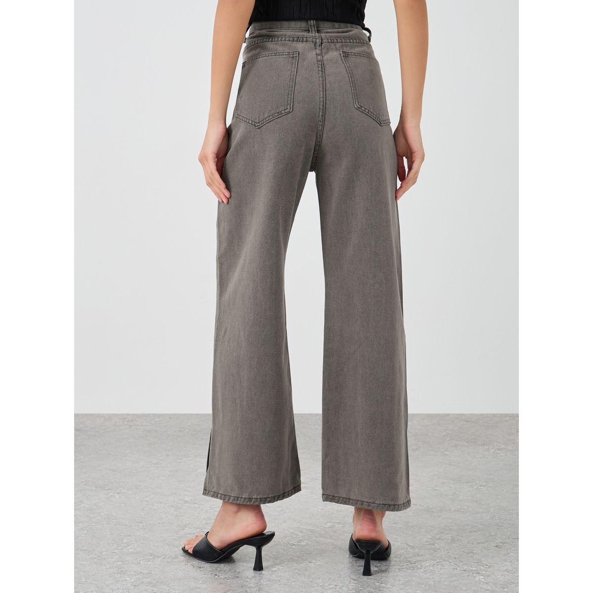 Styli Women Grey Wide Leg Jeans with Side Slit-women-clothing-bottoms-jeans-image-4