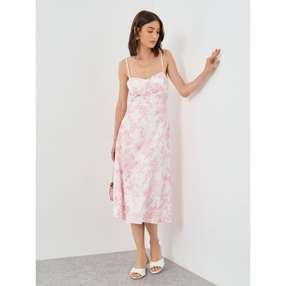 فستان ميدي بطبعة زهور وياقة على شكل قلب-women-clothing-dresses-image-1