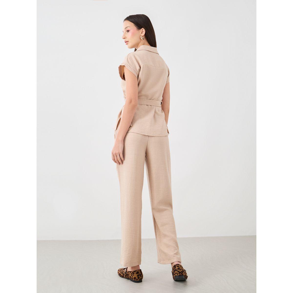Styli Spread Collar Belted Top with Pants Co-Ords-women-clothing-coordsets-image-5