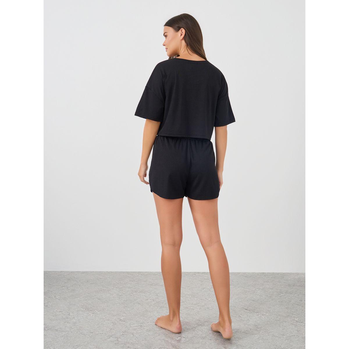 Styli Solid Short Sleeve Crop T-Shirt and Shorts Set-women-clothing-nightwear-pyjamas-shortsets-image-4