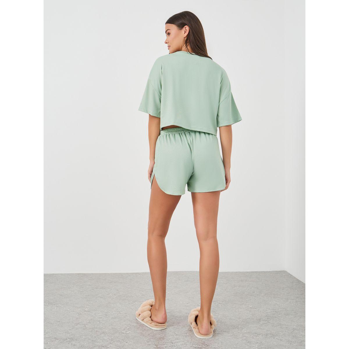 Styli Solid Short Sleeve Crop T-Shirt and Shorts Set-women-clothing-nightwear-pyjamas-shortsets-image-4