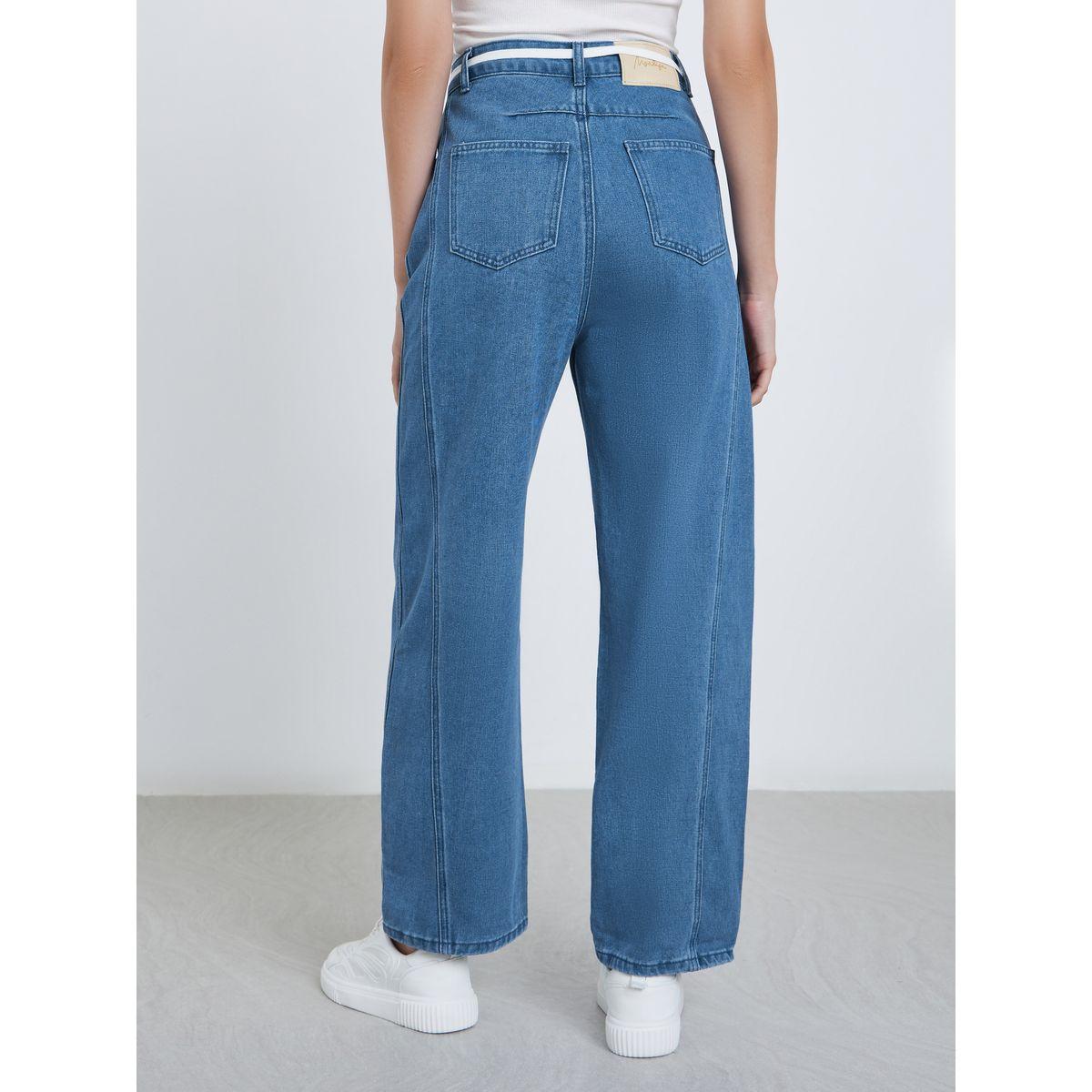 بنطال جينز بخصر عالي وتفاصيل خياطة مُتباينة-women-clothing-bottoms-jeans-image-4
