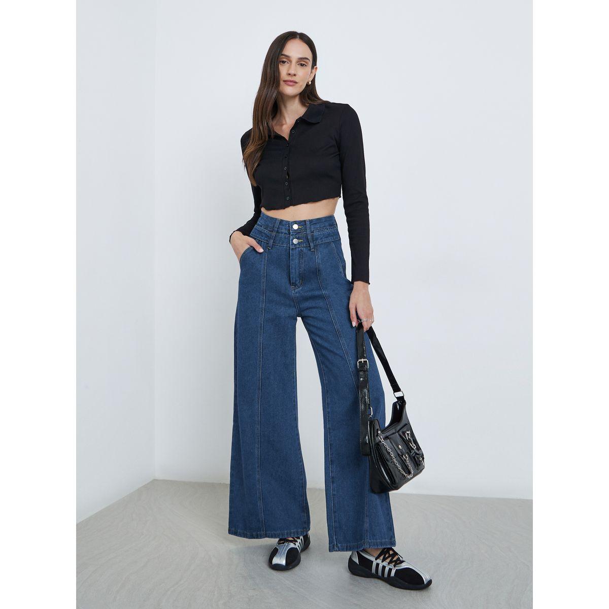 بنطال جينز بخصر عالي وقصة أرجل واسعة-women-clothing-bottoms-jeans-image-1