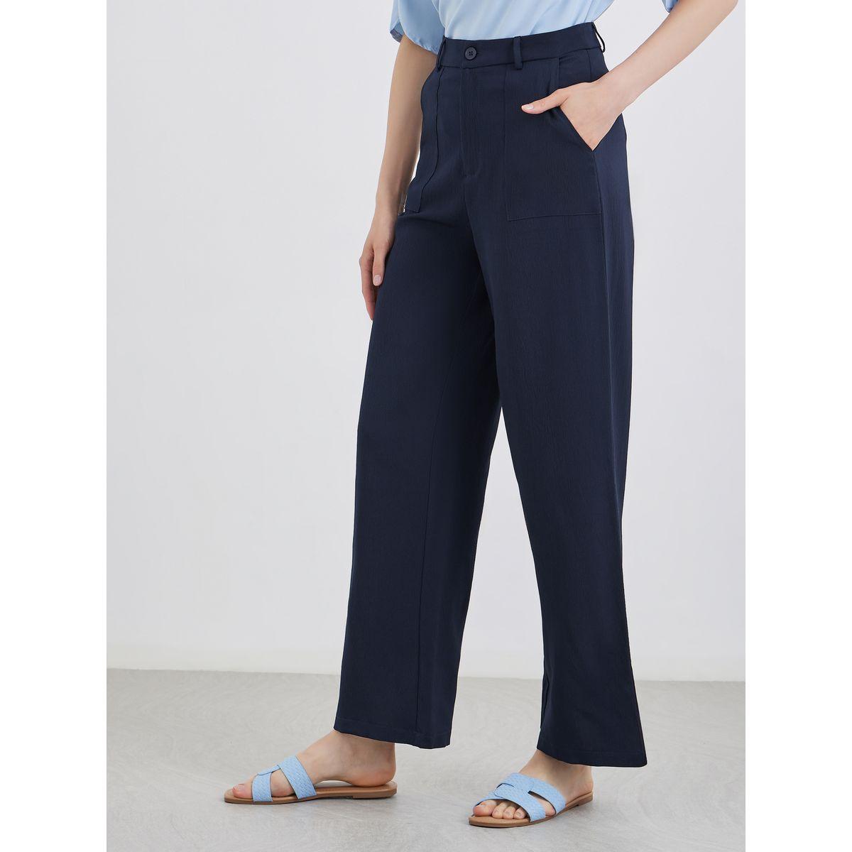 Styli Solid Flat Front Wide Leg Pants-women-clothing-bottoms-trousers-image-2