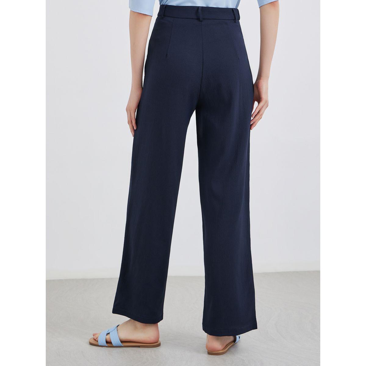 Styli Solid Flat Front Wide Leg Pants-women-clothing-bottoms-trousers-image-4