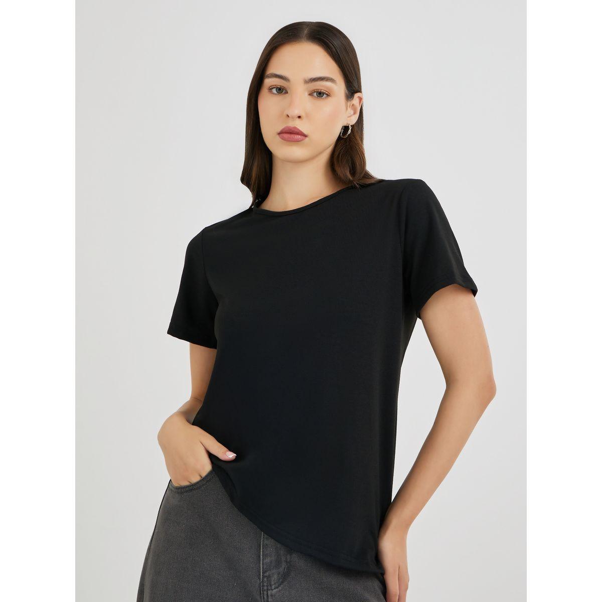 تيشيرت بحافة غير متماثلة الطول مع أكمام قصيرة-women-clothing-tshirts-image-1