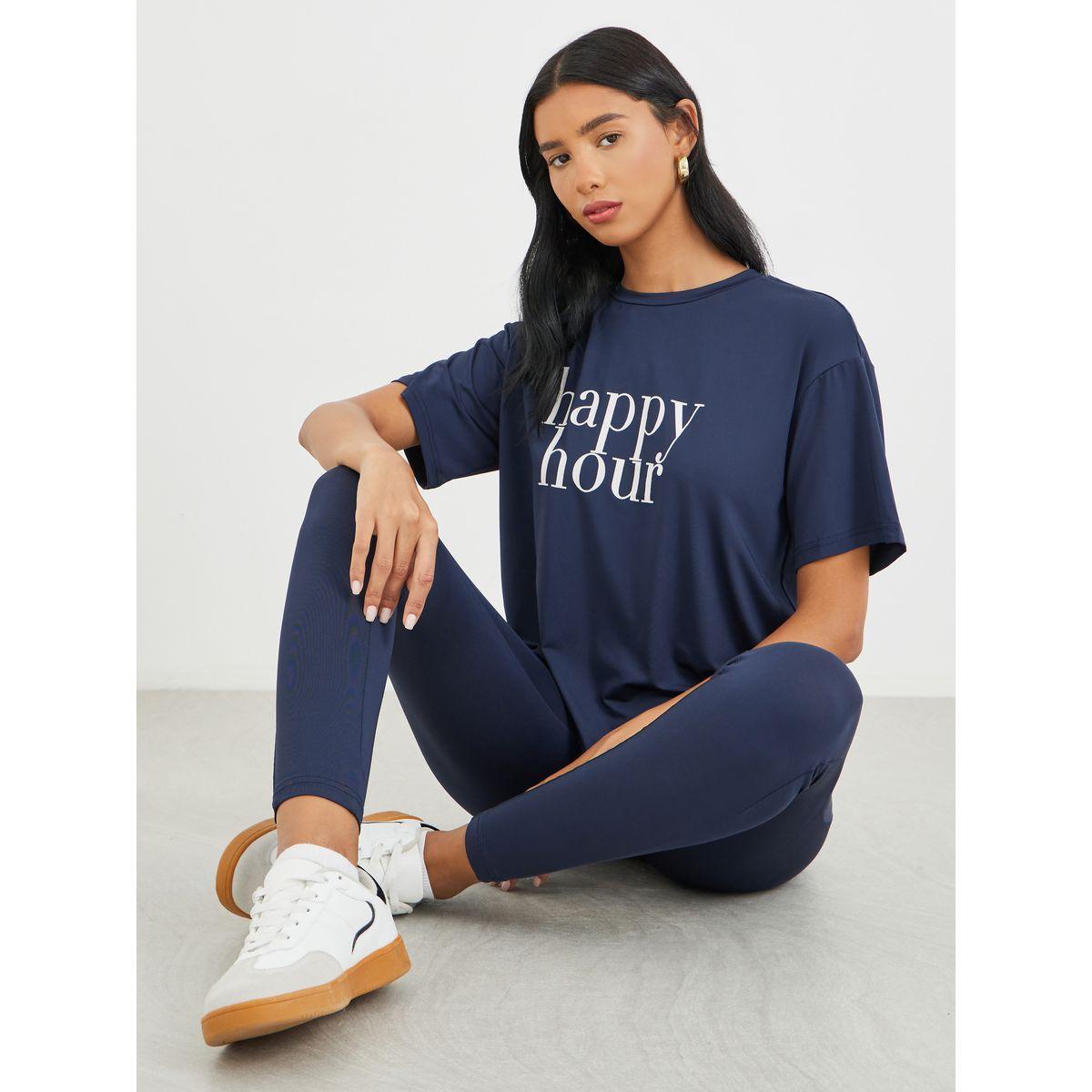 Styli Slogan Print Short Sleeve T-Shirt and Leggings Co-Ords-women-clothing-coordsets-image-1