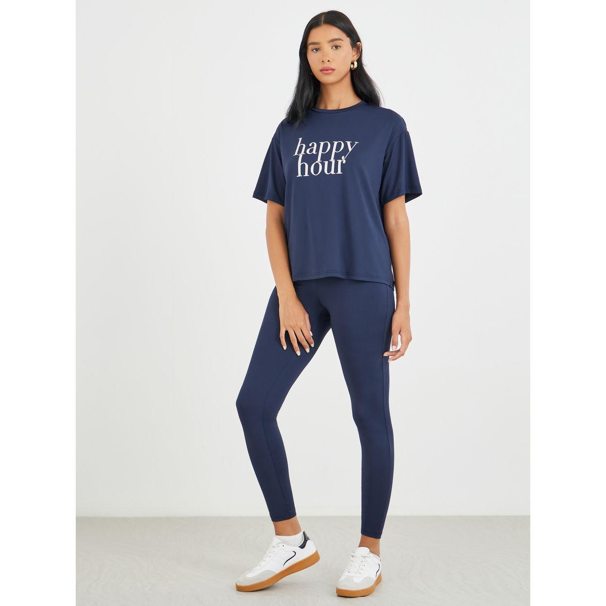 Styli Slogan Print Short Sleeve T-Shirt and Leggings Co-Ords-women-clothing-coordsets-image-2