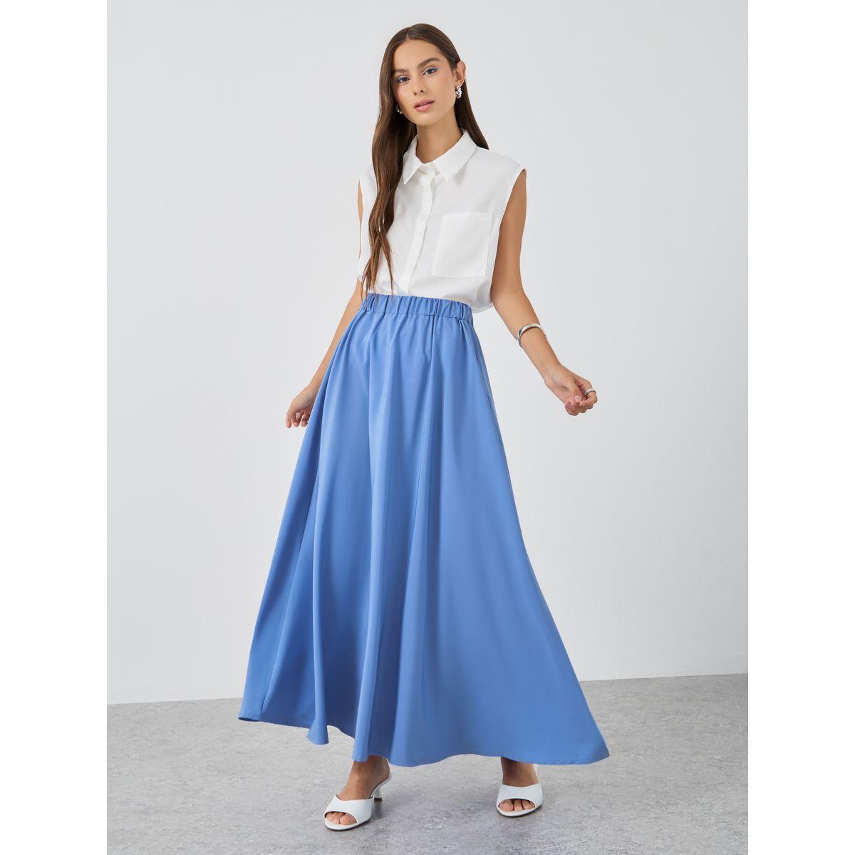Styli Solid A-Line Maxi Skirts-women-clothing-bottoms-skirts-image-1