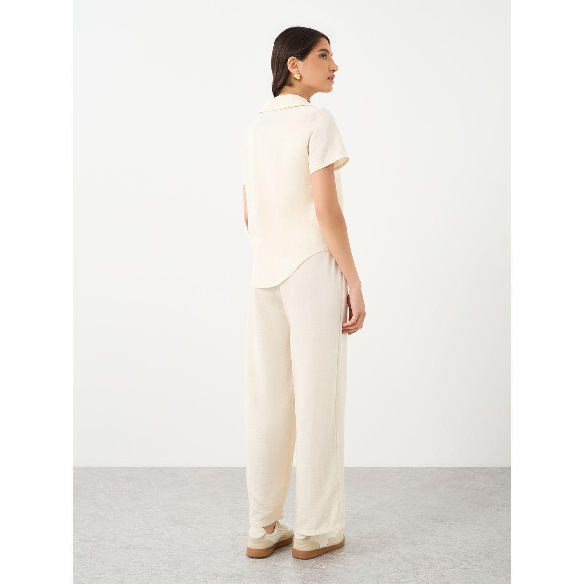 Styli Cream Solid Shirt and Straight Leg Pants Co-Ords-women-clothing-coordsets-image-5