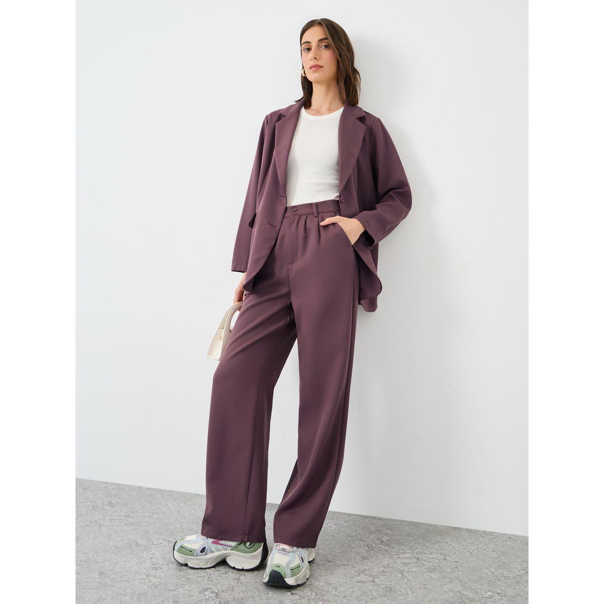 Styli Solid Notch Label Blazer and Wide Leg Pants Co-Ords-women-clothing-coordsets-image-1