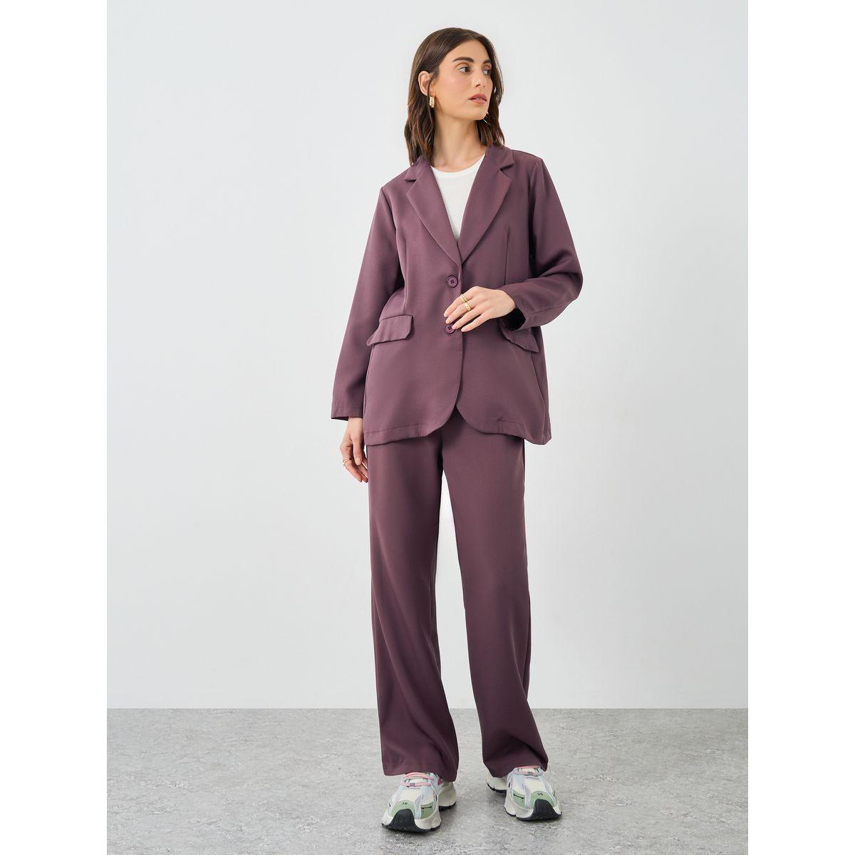 Styli Solid Notch Label Blazer and Wide Leg Pants Co-Ords-women-clothing-coordsets-image-2