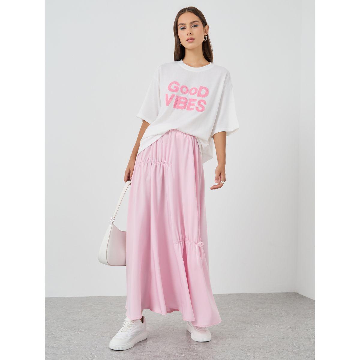Styli Front Ruched Detail Elasticated Waistband Maxi Skirt-women-clothing-bottoms-skirts-image-1