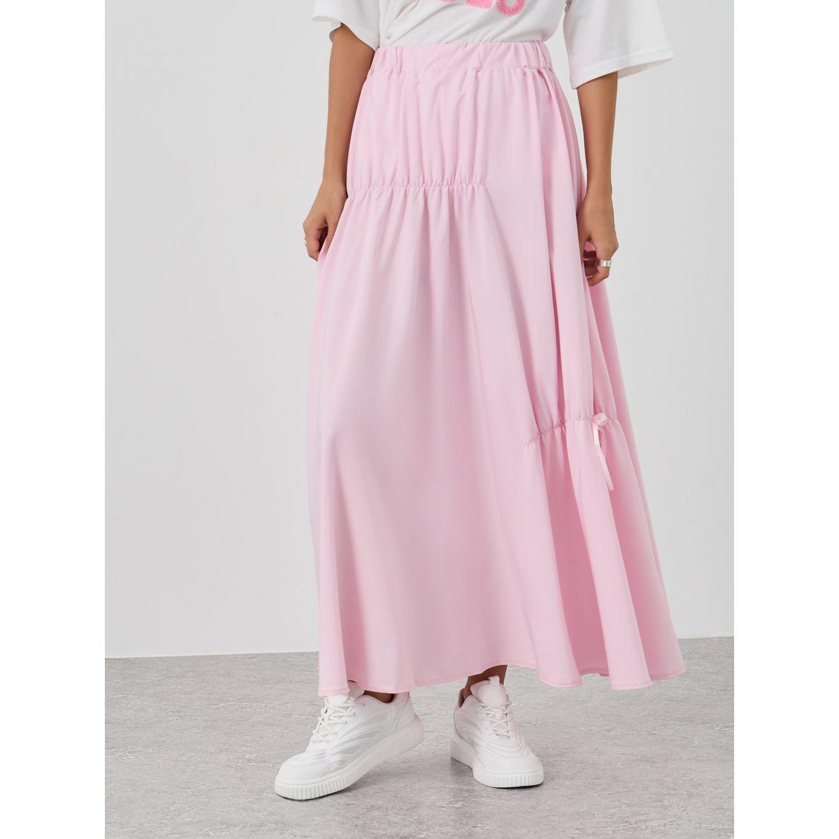 Styli Front Ruched Detail Elasticated Waistband Maxi Skirt-women-clothing-bottoms-skirts-image-2
