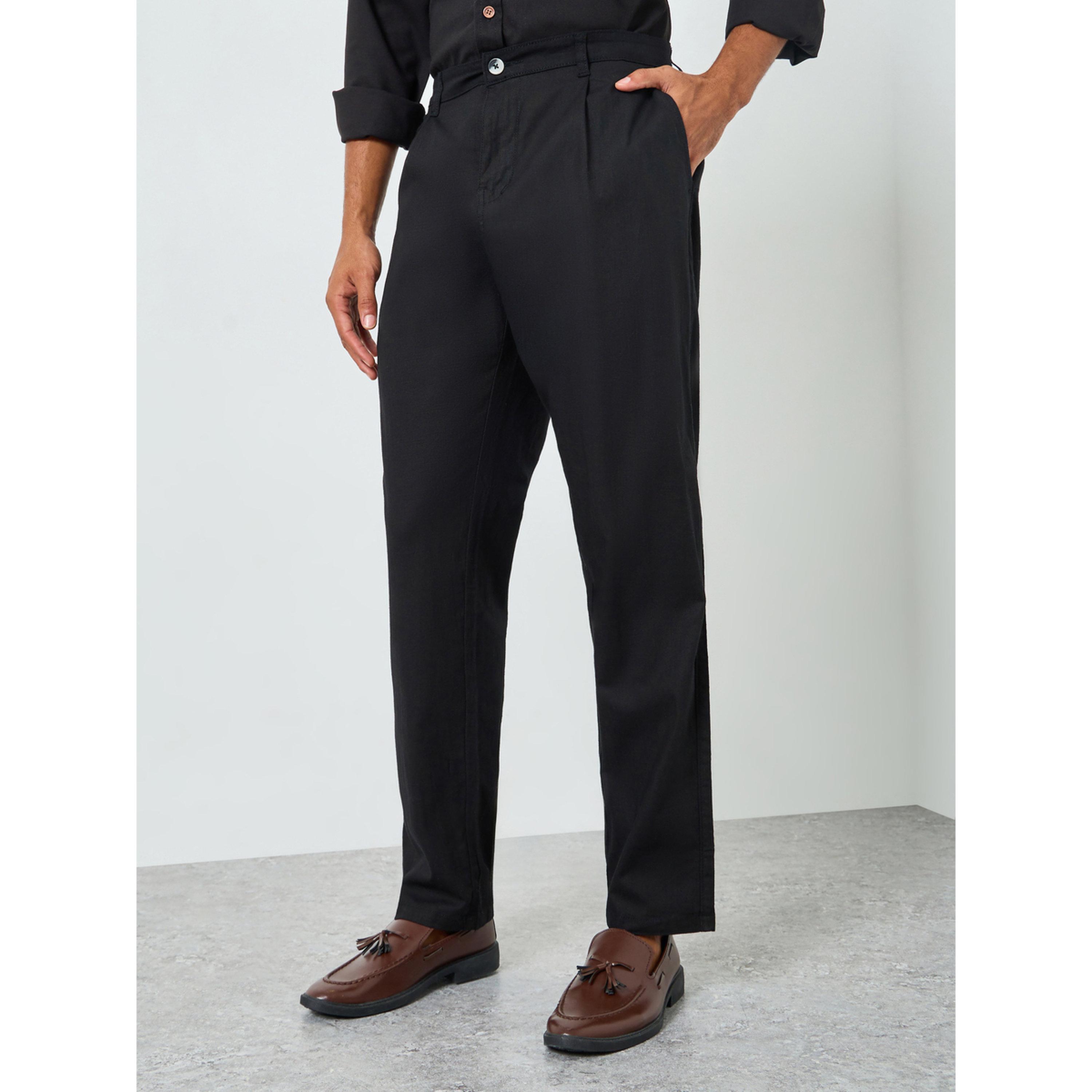 بنطال كتان بكسرات وقصة مستدقة للرجال-men-clothing-bottoms-trousersandchinos-trousers-image-1