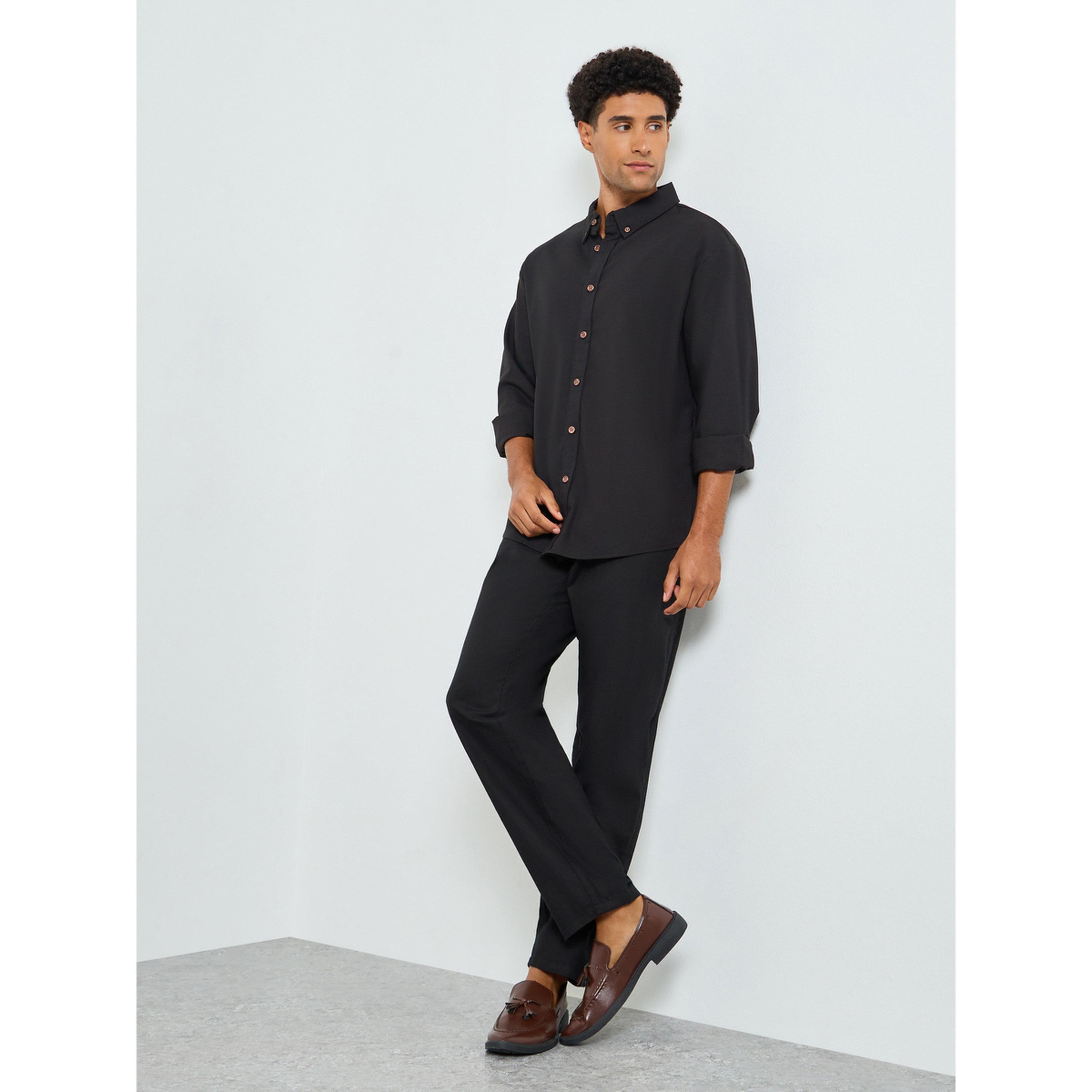 بنطال كتان بكسرات وقصة مستدقة للرجال-men-clothing-bottoms-trousersandchinos-trousers-image-2