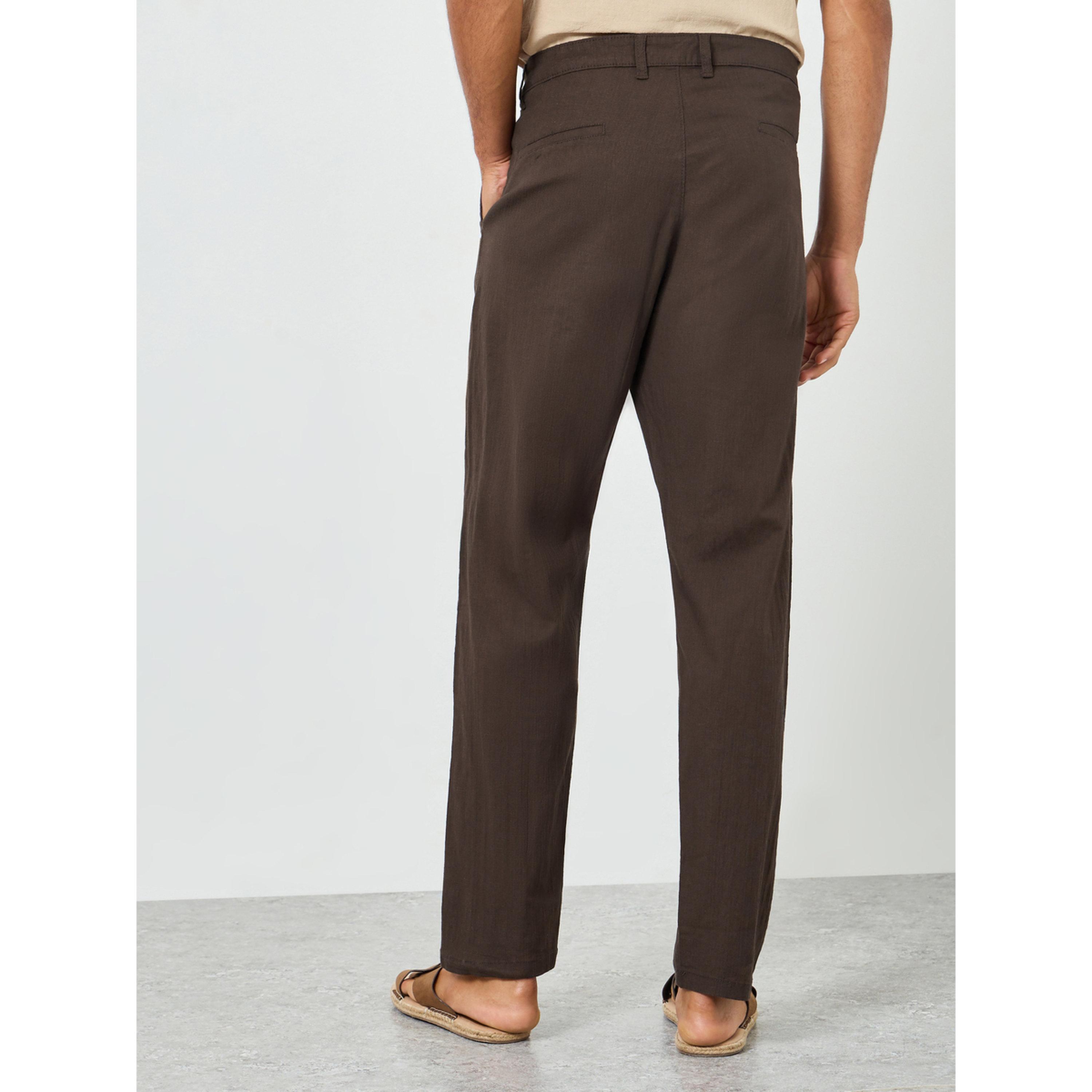Styli Men Brown Pleated Tapered Linen Trousers-men-clothing-bottoms-trousersandchinos-trousers-image-4