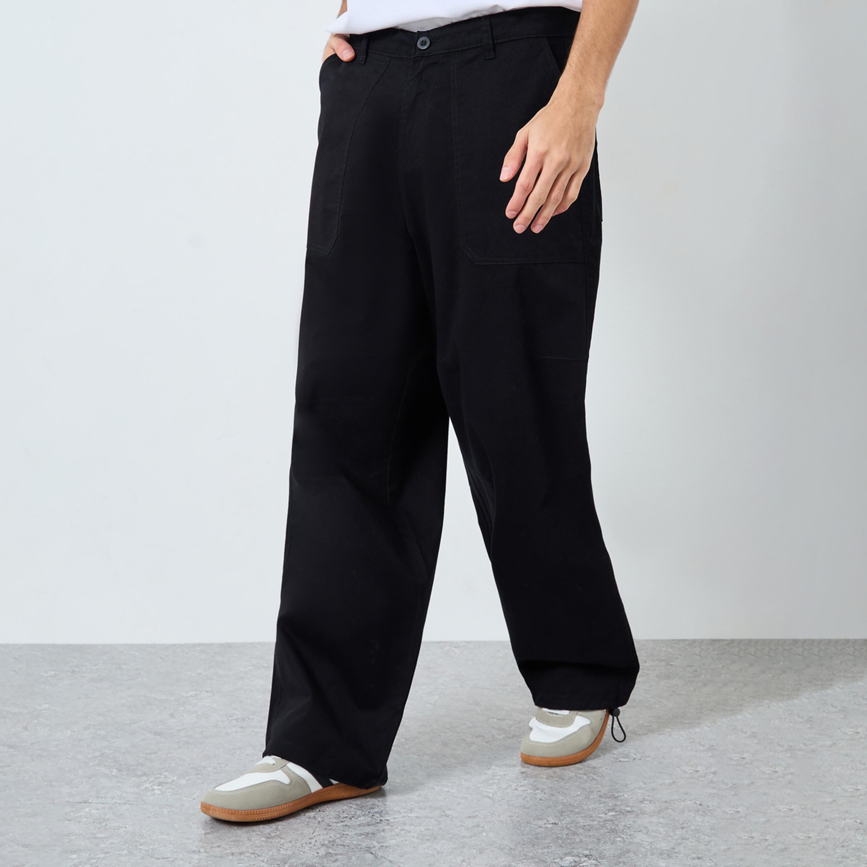 Styli Men Black Relaxed Fit Paneled Pants-men-clothing-bottoms-trousersandchinos-trousers-image-1