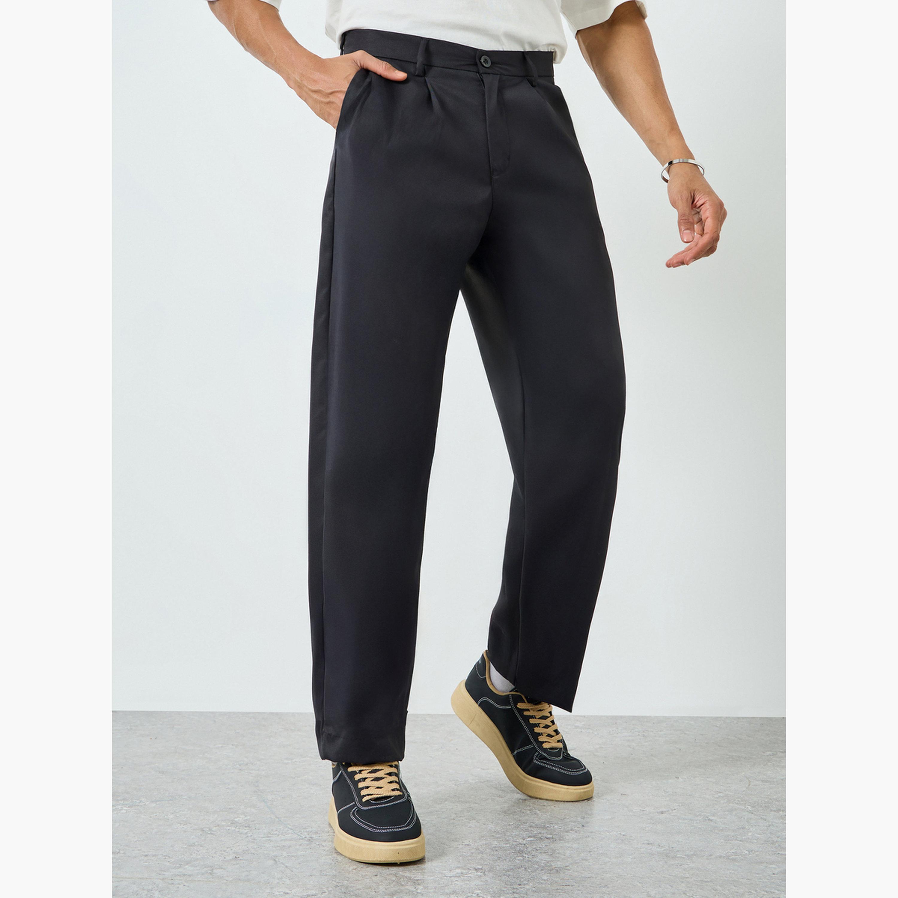 Styli Men Black Pleated Wide Leg Trousers-men-clothing-bottoms-trousersandchinos-trousers-image-1