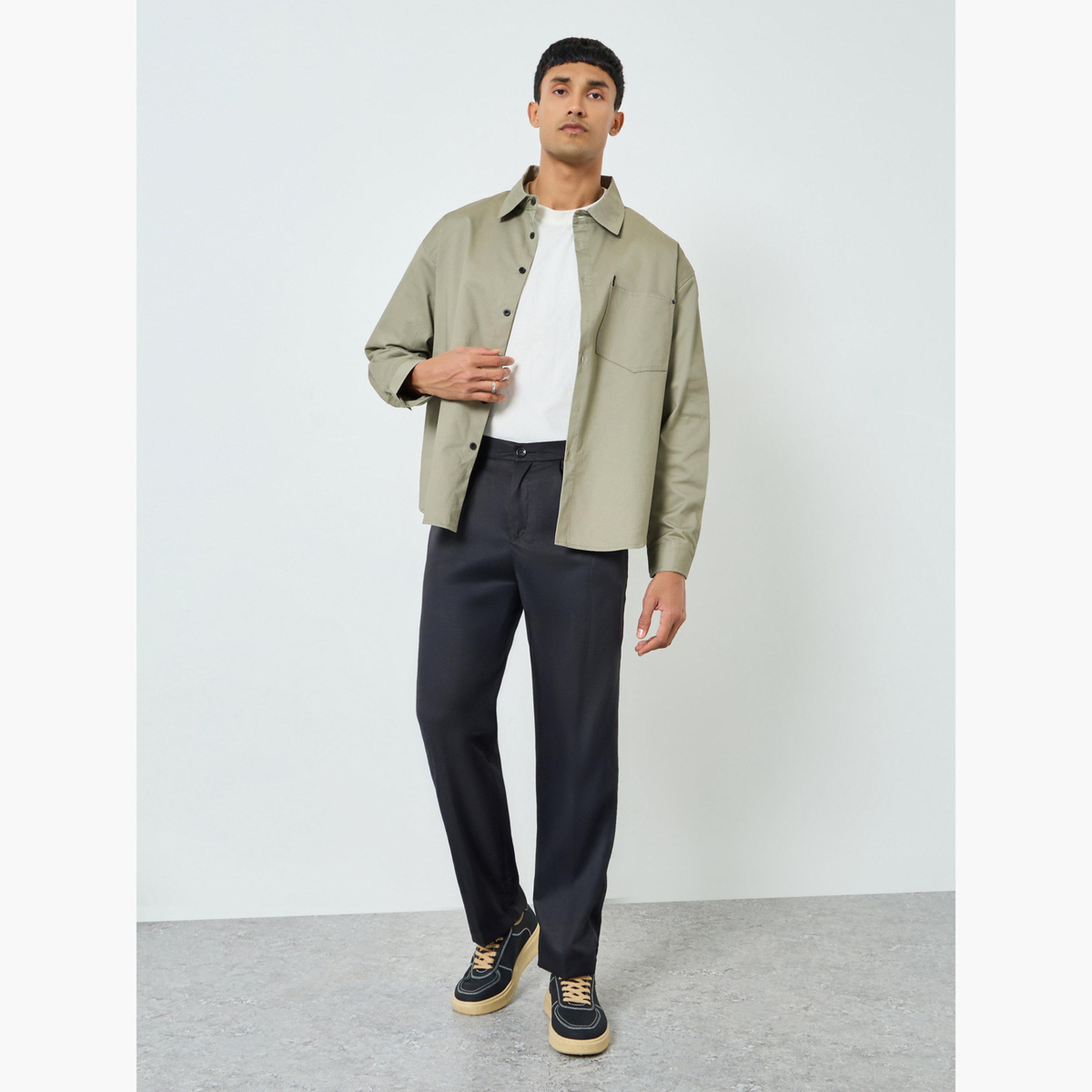 بنطلون رجالي أسود بكسرات وساق واسعة-men-clothing-bottoms-trousersandchinos-trousers-image-2
