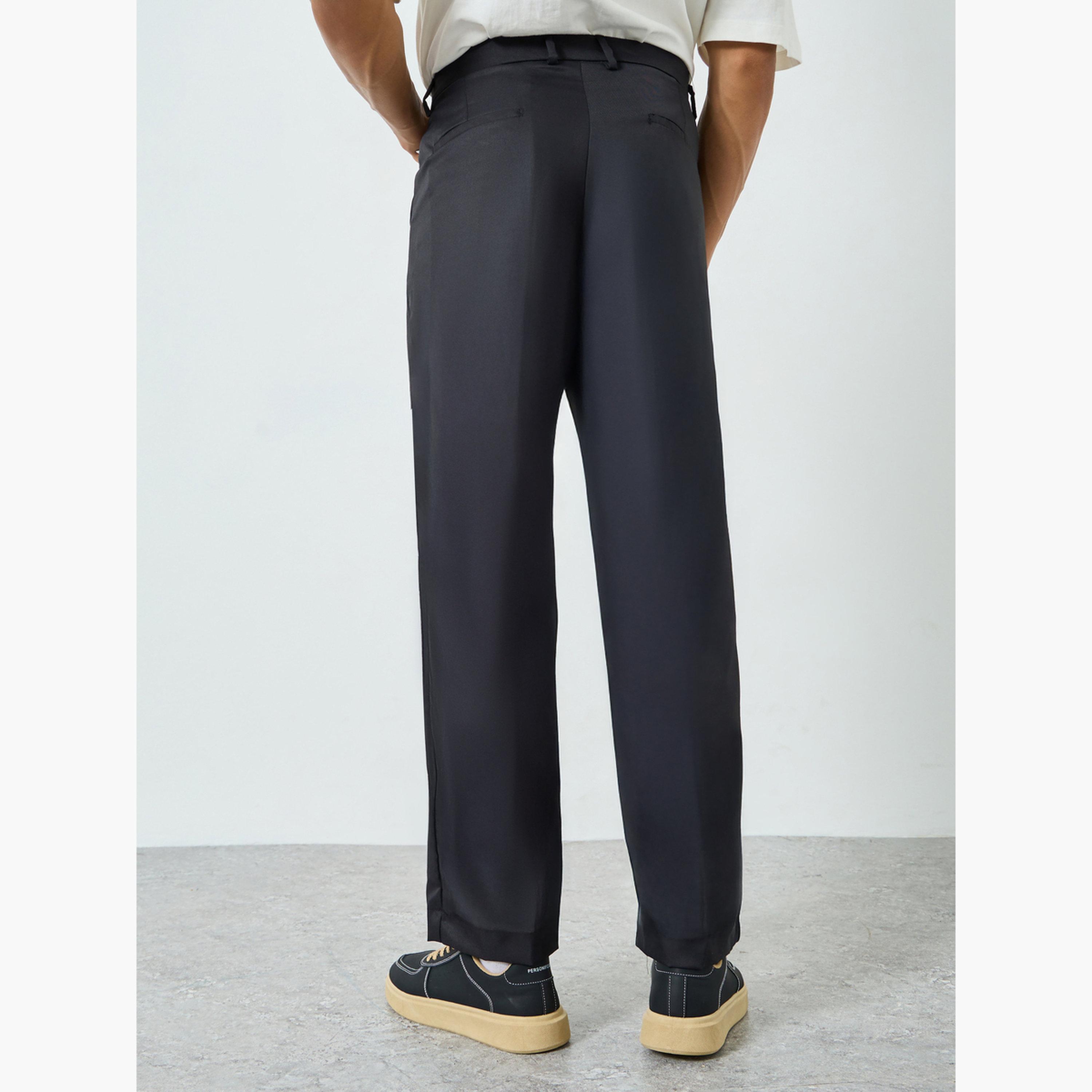 بنطلون رجالي أسود بكسرات وساق واسعة-men-clothing-bottoms-trousersandchinos-trousers-image-3