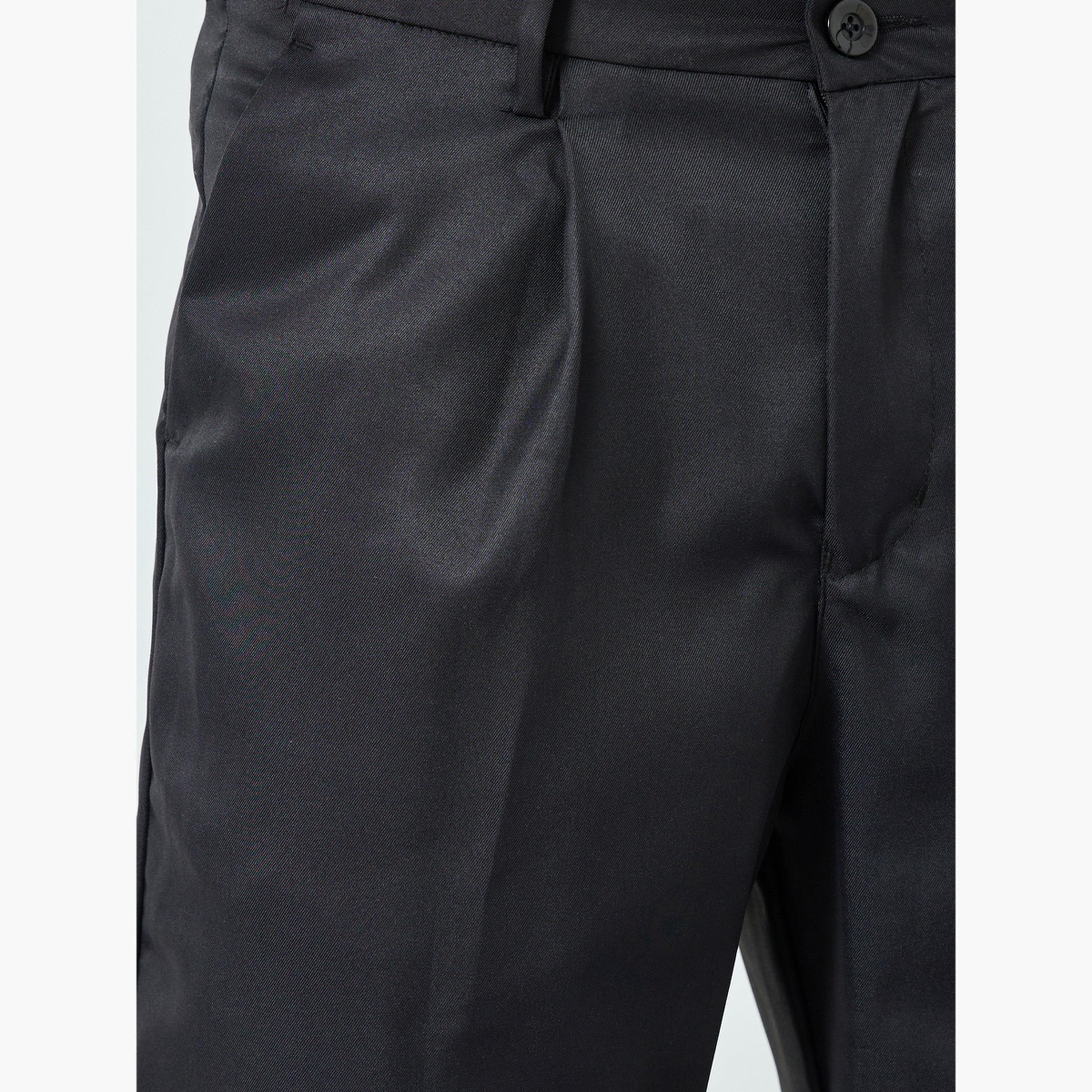 Styli Men Black Pleated Wide Leg Trousers-men-clothing-bottoms-trousersandchinos-trousers-image-4