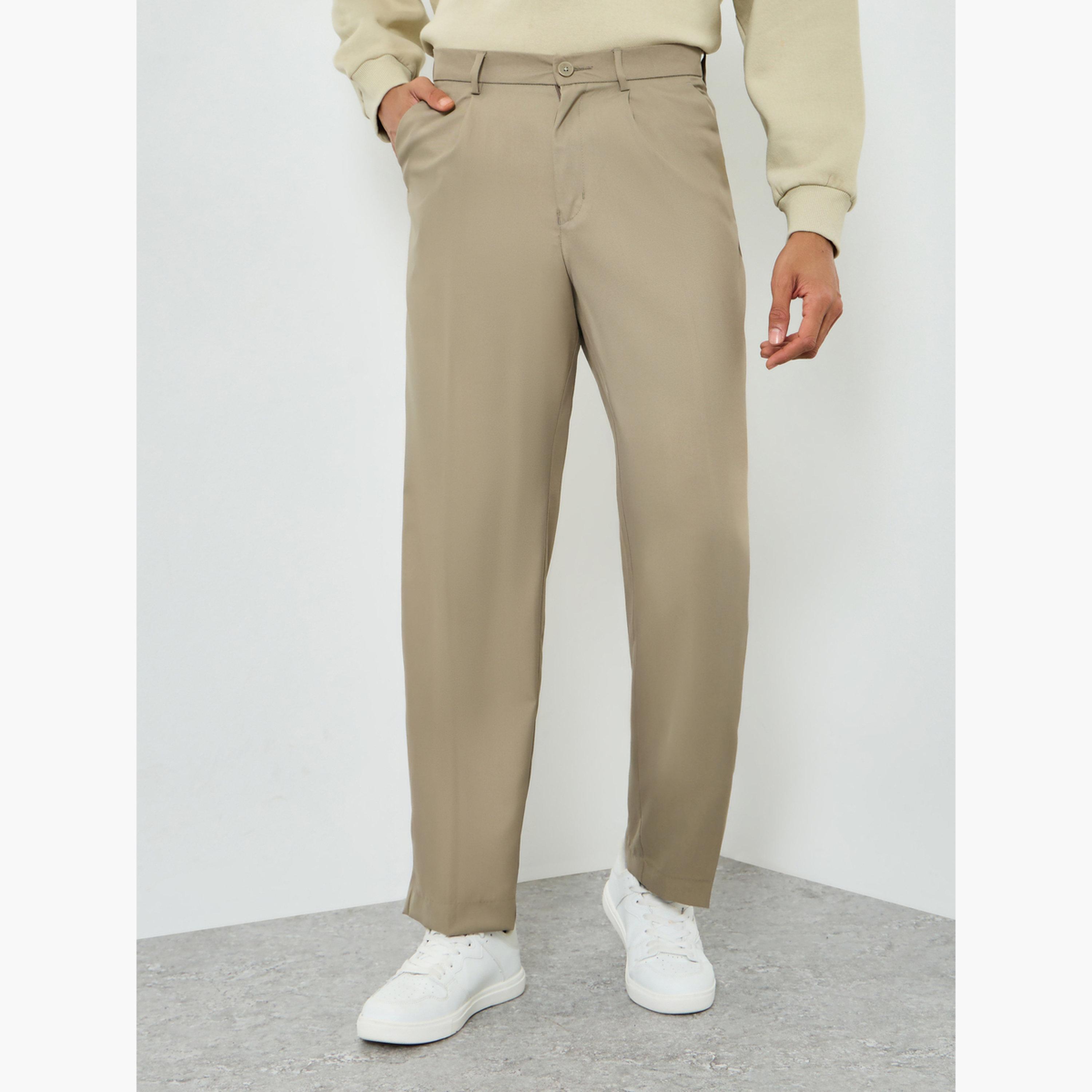 Styli Men Beige Pleated Bootcut Pants-men-clothing-bottoms-trousersandchinos-trousers-image-1