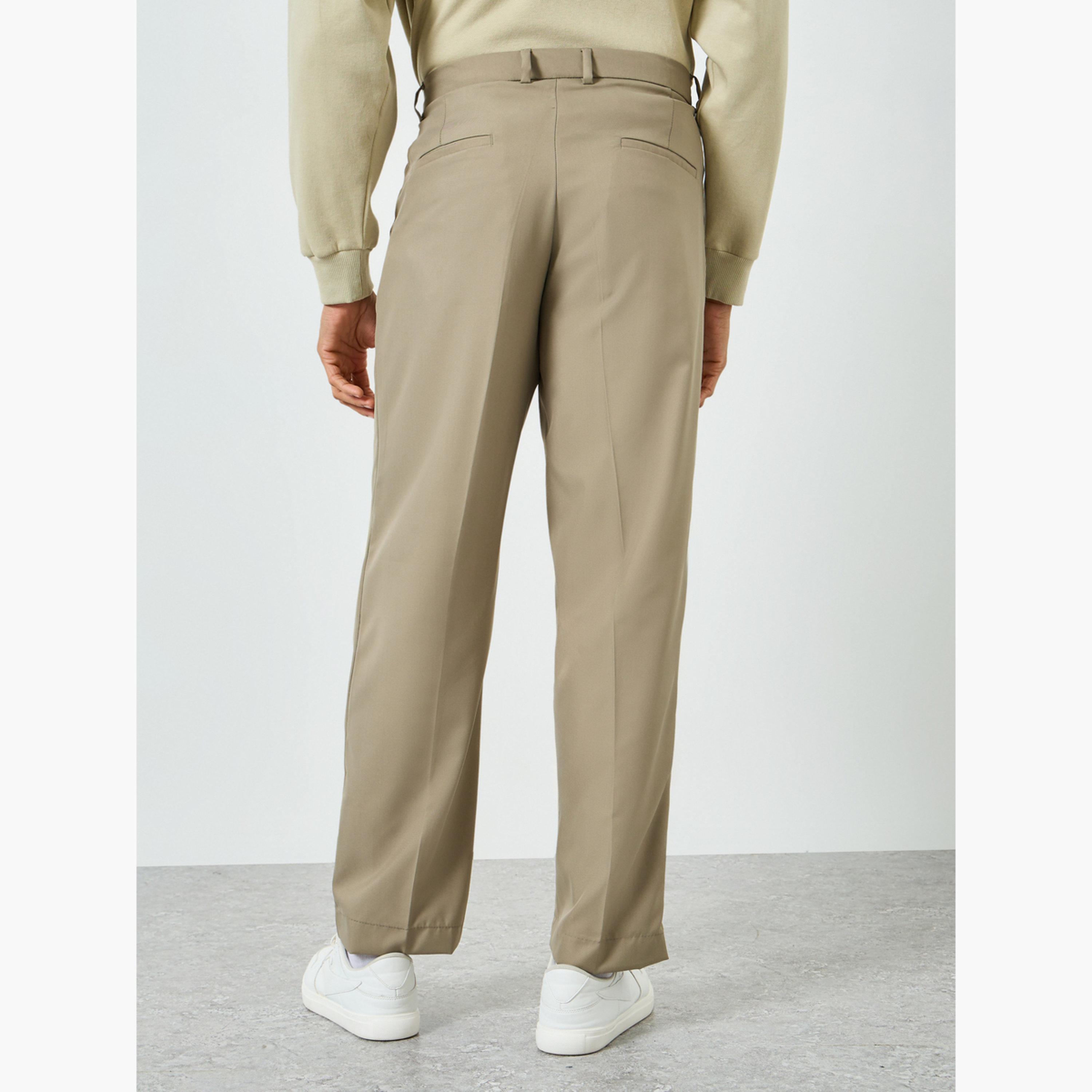 Styli Men Beige Pleated Bootcut Pants-men-clothing-bottoms-trousersandchinos-trousers-image-3